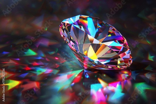 sparkling crystal diamond reflecting vibrant colors on black background 3d illustration