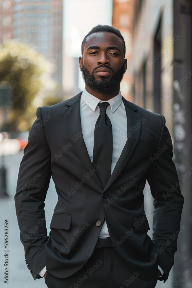 Handsome Black Man Wearing a Suit, Generative AI Handsome Black Man Wearing a Suit, Generative AI