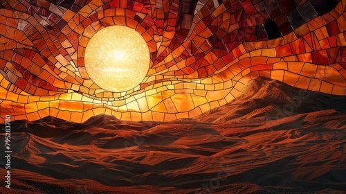 Desert mosaic, sand and sun with a stained glass illusion being swept by the wind 