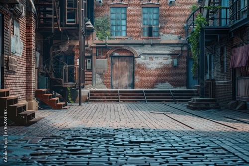 Empty street stage cobblestone alley brick. photo