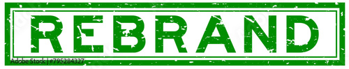 Grunge green rebrand word square rubber seal stamp on white background