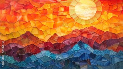 Mountains mosaic with a stained glass illusion being swept by the wind
