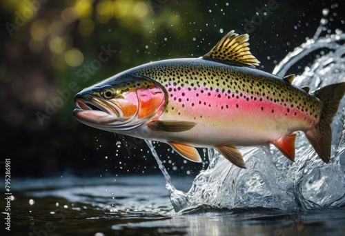 rainbow trout leaping out of the water, creating a splash