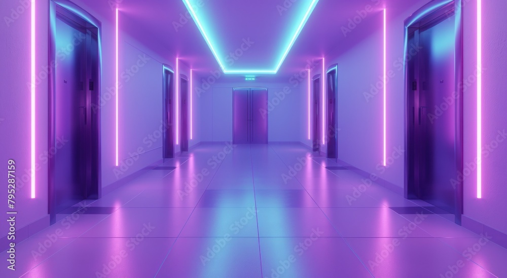 3d rendering of a corridor room with futuristic purple neon light. 3d rendering of a corridor room with futuristic purple neon light.