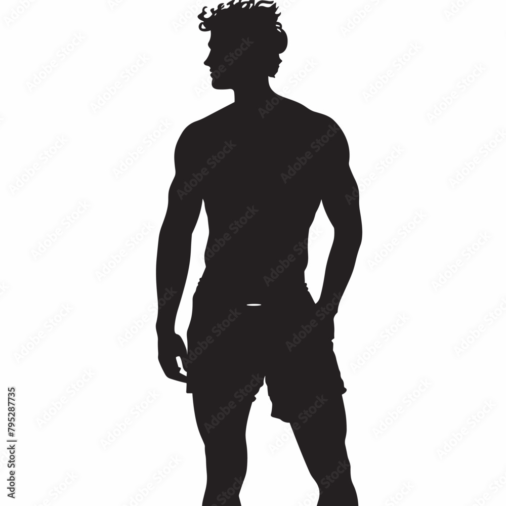 vector silhouette of a man in swimming shorts on a white background .Generative AI vector silhouette of a man in swimming shorts on a white background .Generative AI