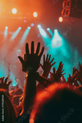 Crowd concert hands in the air lighting, rig band performance: Live performance, music industry