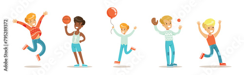 Funny Boy Character Enjoy Different Activity Vector Set