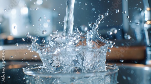 Water being poured into a glass, creating a beautiful splash.