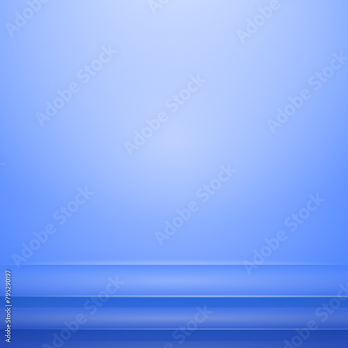 Blue gradient stage background for product showcase. Blank backdrop with stairs for display your product