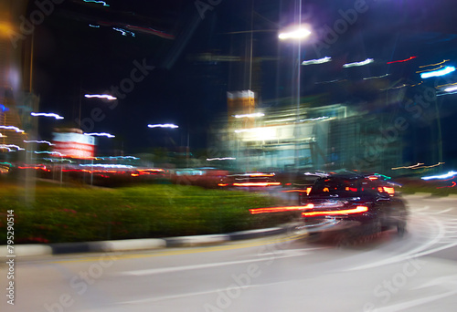 City, blur and motion with road, abstract and street for New York cityscape and architecture. Manhattan, background and metropolitan backdrop for speed, transportation and urban highway downtown