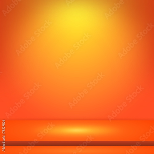 Blank orange gradient background with stairs and spot light. Backdrop stage used as background for product display or showcase