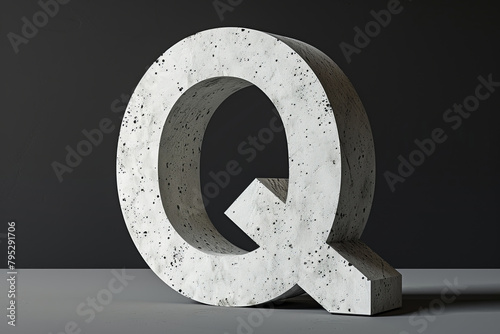 Large concrete 'Q' letter sculpture on a dark background photo