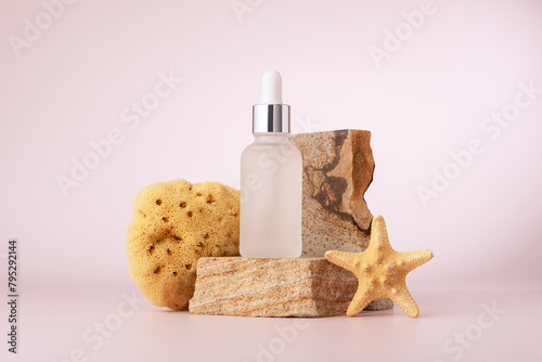 Glass serum bottle for organic cosmetic with sea minerals