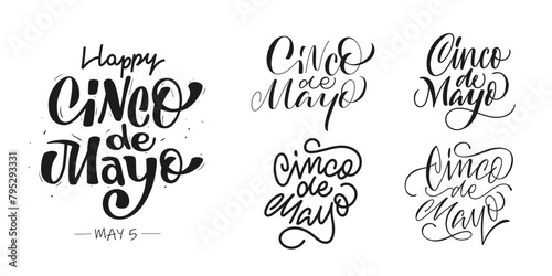 Cinco De Mayo. Set collection hand draw text. Calligraphy font. Template type for design banner, poster, social media. Vector illustration on white background
