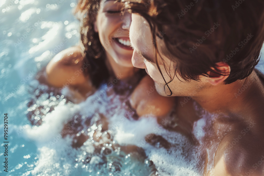 Close up of a couple in love in the whirlpool and enjoying the moment together, love concept