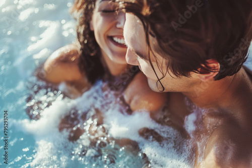 Close up of a couple in love in the whirlpool and enjoying the moment together  love concept