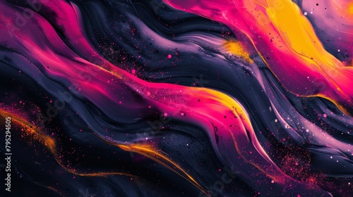 Pink and purple abstract painting with yellow paint splashes