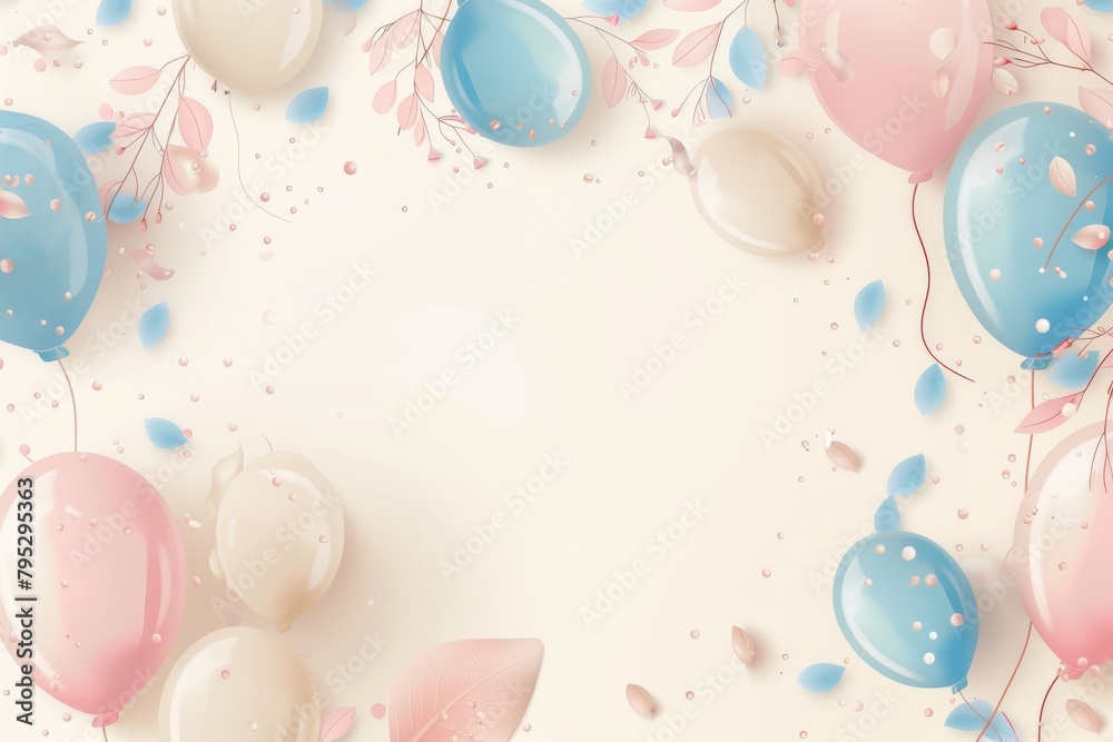 A beautiful background with pastel colored balloons and floral elements.