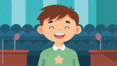 The childs beaming smile says it all this first public speaking event was a moment to remember and the beginning of many more impressive