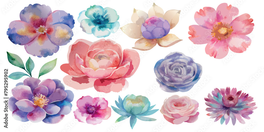 set of watercolor hand painting flowers