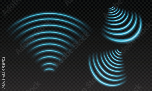 Wi-Fi light effect, internet wireless connection. Wireless technology digital radar or sonar with light effect. Vector