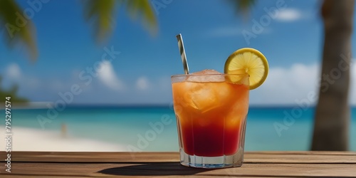 Cocktail bar promotions, beach resort advertisements, tropical vacation brochures,Bahama Mama Cocktail: Tropical Blue Sea and Sky Background