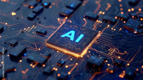 AI Computing Chip with Visible 'AI' Text, Circuit Detail, Technological Advancement.
