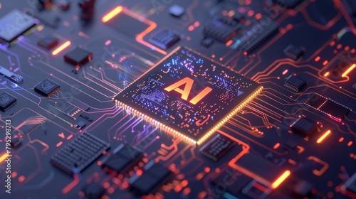 AI Computing Chip with Visible 'AI' Text, Circuit Detail, Technological Advancement.