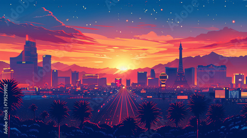Las Vegas scene in flat graphics