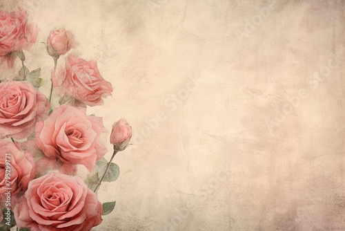 Rose background paper with old vintage texture antique grunge textured design, old distressed parchment blank empty with copy space for product 