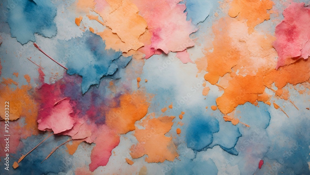 Colorful paint splashes on white background. Abstract watercolor background