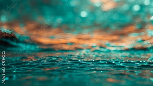 Abstract background with bokeh defocused lights and water surface