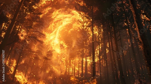 Fiery Vortex Dramatic Wildfire Engulfing Autumn Forest in Turbulent Firestorm