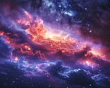 A beautiful space nebula with bright red, blue and purple colors.