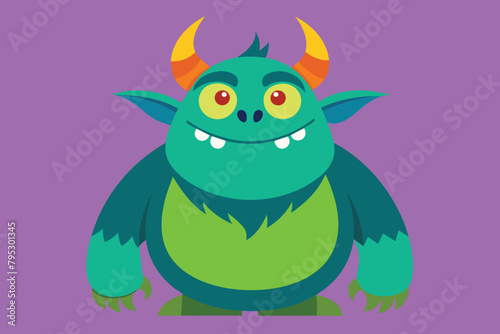 Big horns monster icon cartoon vector. Crazy child. Gremlin troll design © mobarok8888