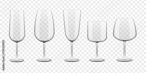 Realistic glass for champagne, wine or cognac, cocktail. Glass goblets