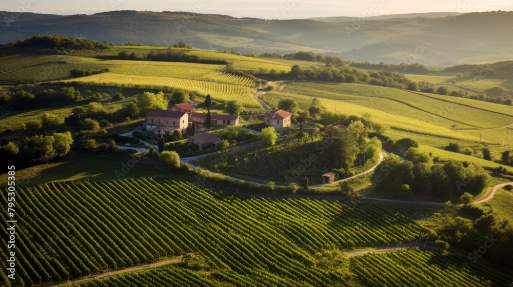Obraz premium A countryside pension with rolling vineyards and wine tasting experiences