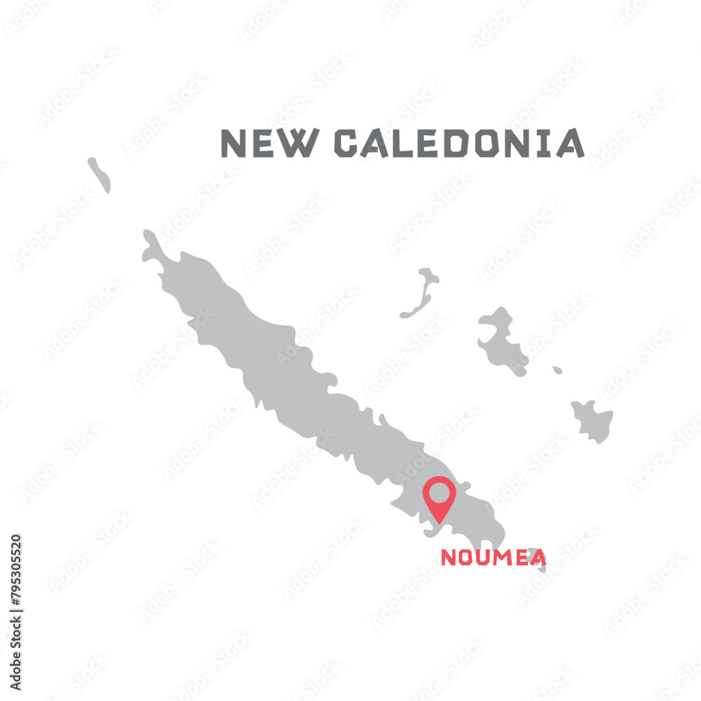 New caledonia vector map illustration, country map silhouette with mark