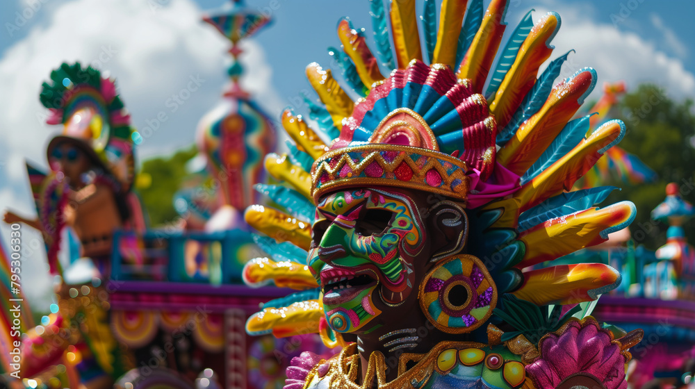 Cultural Pride: Colorful Parade Float Celebrating Mexican Symbols and Traditions. Generative AI.