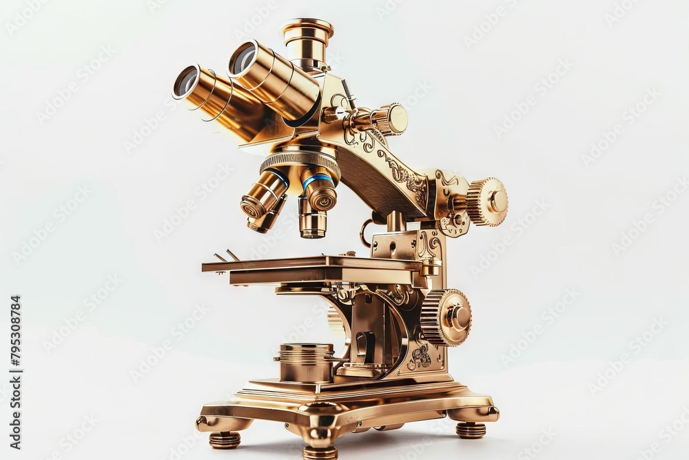 vintage brass microscope with intricate details isolated on white 3d illustration