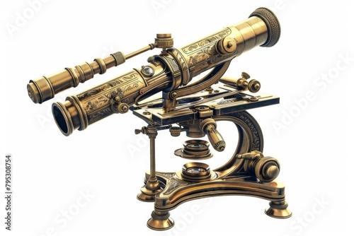 vintage brass microscope with intricate details isolated on white 3d illustration