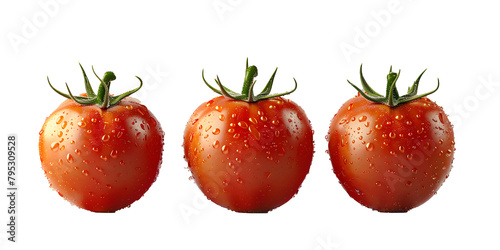 Trio of Ripe, Glossy Tomatoes Isolated on White Background