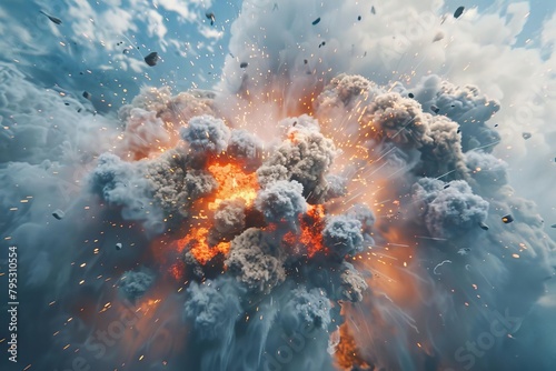 cinematic explosion with bomb debris and smoke cloud 3d illustration