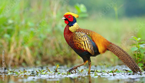 Golden pheasant hunting in wetlands, western ghats. photo
