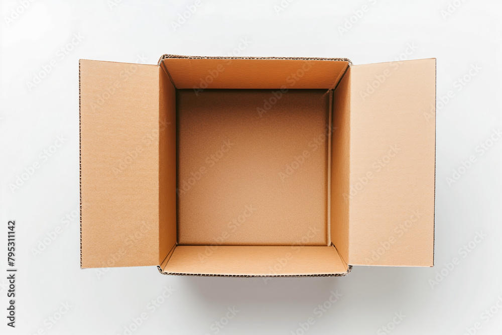 An open empty cardboard box on a white background, symbolizing packaging, shipping, and storage solutions. An open empty cardboard box on a white background, symbolizing packaging, shipping, and storage solutions.