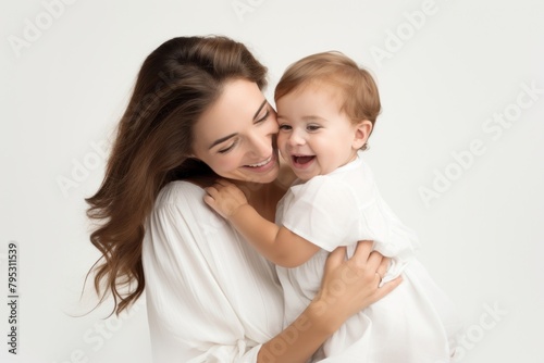 Portrait hugging photo baby