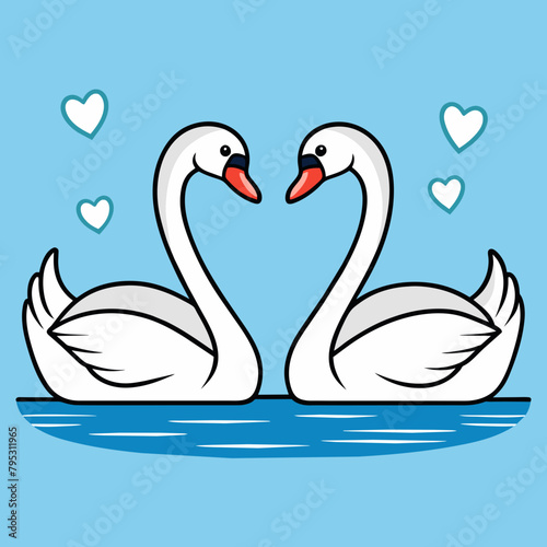 Vector graceful couple swan love on serene water vector illustration  © Chayon Sarker