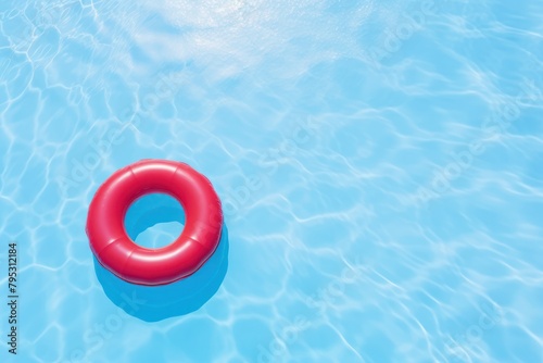 Red swimming pool ring float in blue water summer
