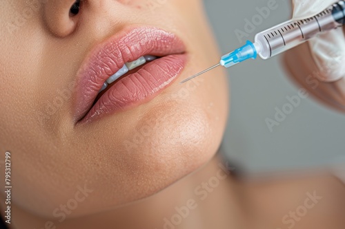 A cosmetic procedure for lip augmentation with an injection with botox