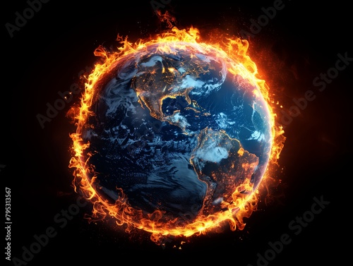 Global Warming Concept, Earth Engulfed in Flames